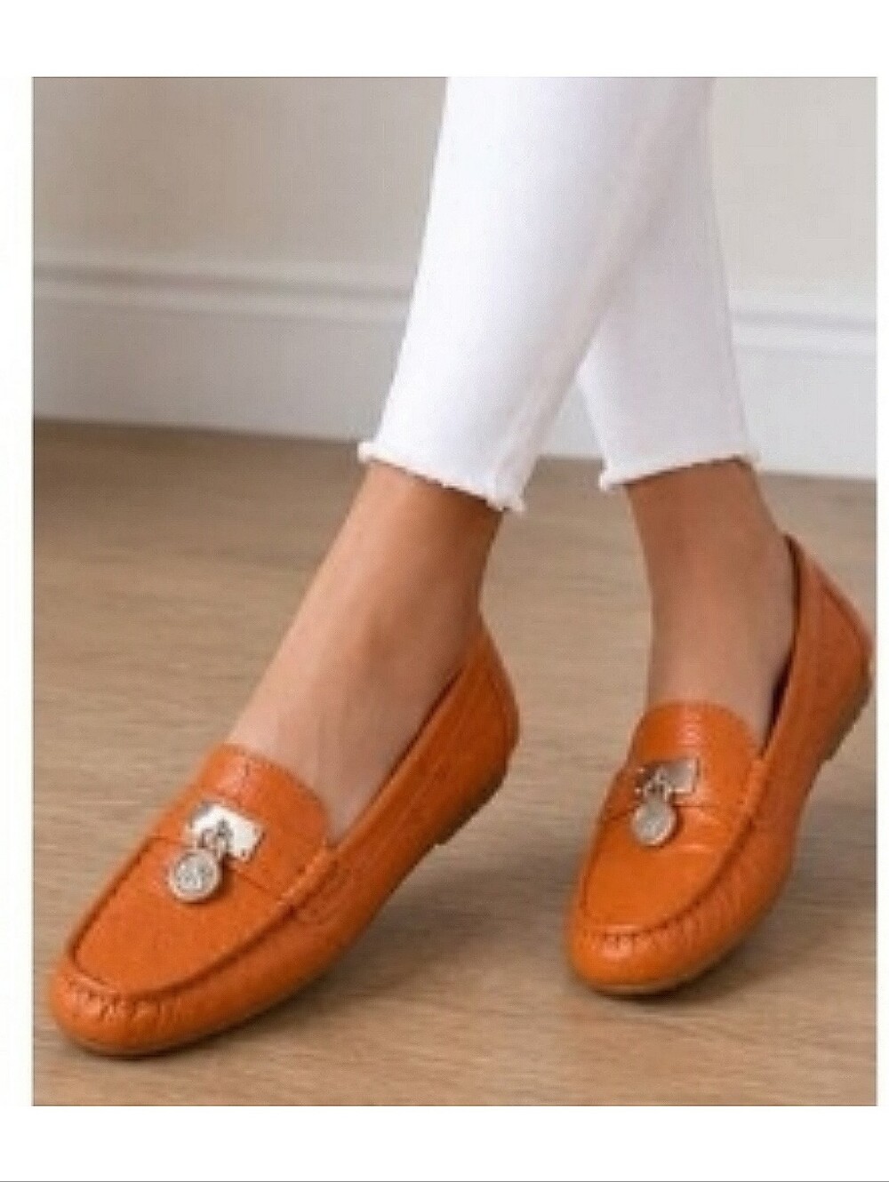 Michael Kors Hamilton Leather Driving Loafers | Tangerine Orange | Size 7.5